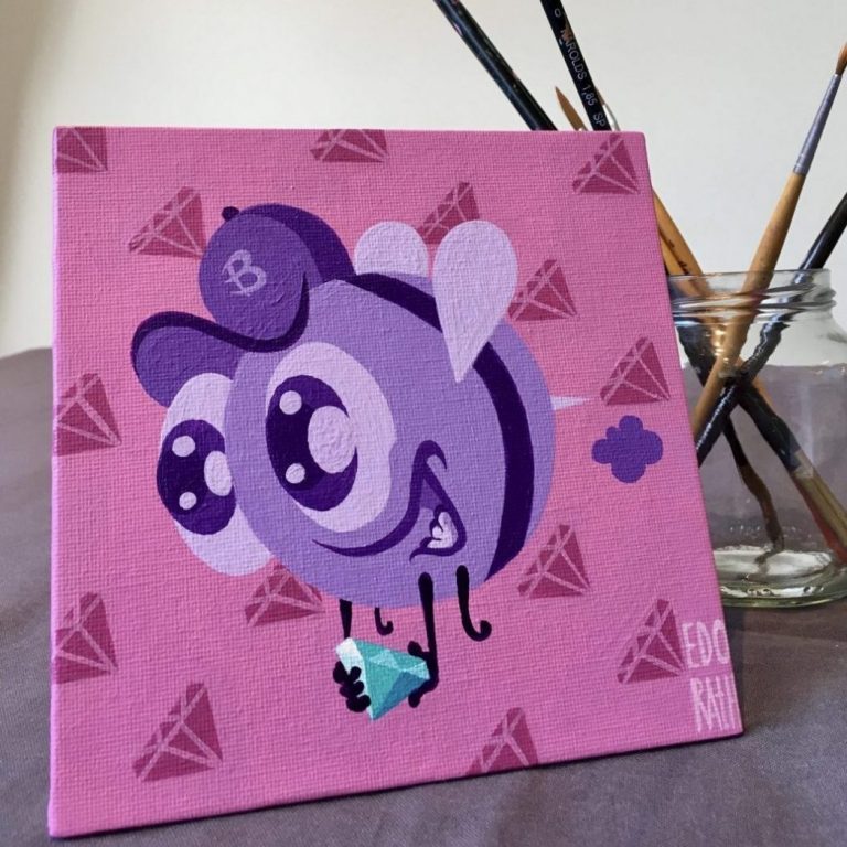 Studio Edo Rath Painting - Pink Purple Bee
